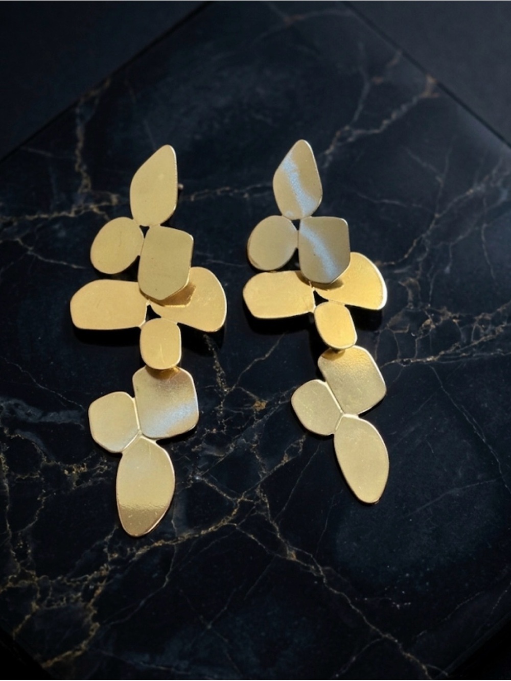 Gold Petal Statement Drop Earrings — Botanical Chandelier Style - Picture 4 of 5